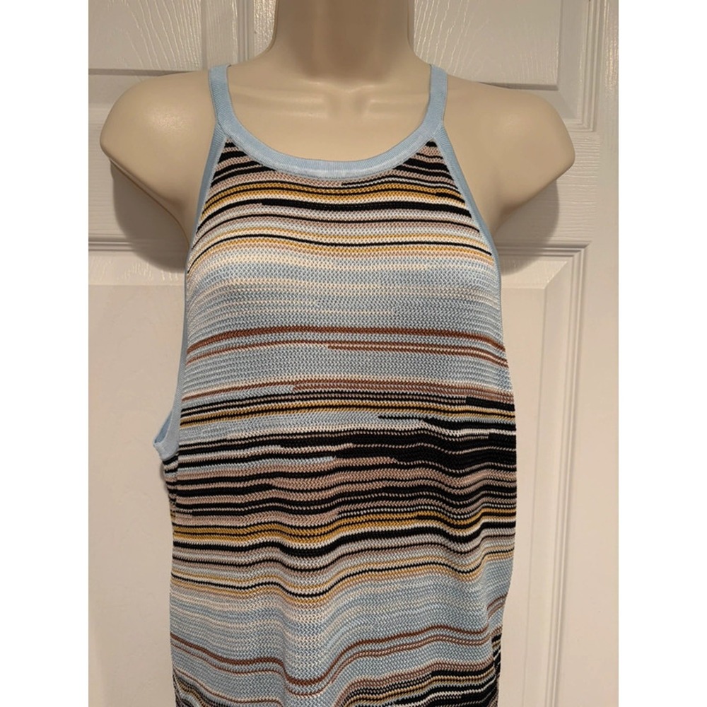 NWT Whbm Stripe Halter Sweater Tank Top Large Blue Coastal Quiet Luxury
